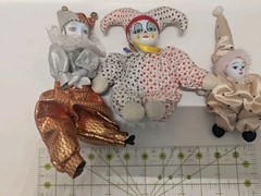 Lot Of 3Clown 9″ Tall Ceramic Head Clown in Polka Dot Stars Orange Doll Jesters