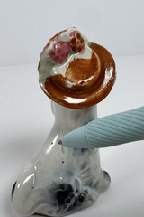 Pico NY Vintage Collectible Porcelain Grey & Black Poodle Figurine Hat w/Flowers