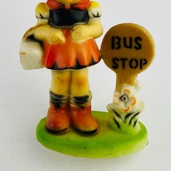 Bus Stop Girl Figurine Celluloid Hard Plastic Hummel Style Collectible