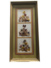 Gold framed & matted Reichlin hand made in Switzerland miniature flowers