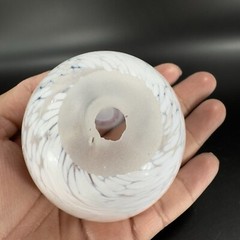 Hand Blown Art Glass Round Dish Bowl Heavy Small White Spots Hand Made Hollow