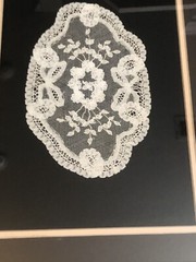 Antique Delicate Handmade White Lace In A Gold Frame Ready to Hang 15” X 12”