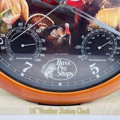 Retired Bass Pro Shops 16” Weather Station Clock US Flag Wild Hunting Fishing