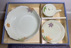 Japanese Porcelain 7 Piece Maple Leaf Set Nishiyama Region Unused Original