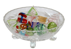 6 Glass Wrapped Candy Pieces Murano Style With Clear Glass Unbranded Bowl-WRC