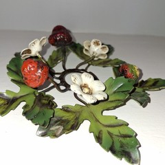 Vtg Italian Tole Strawberry Candleholder Toleware Cottagecore Shabby Chic