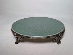Display Stand Celadon Oval Napoleon’s Empire Style Porcelain/Gilt Bronze, Ormolu