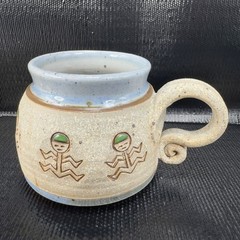 2000 Hand Made Stoneware Coffee Mug Cup Artist Signed RAB Hand Carved Vintage