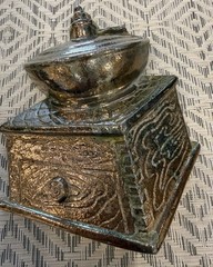 Vintage Cast Metal Wall Decor Coffee Grinder And Tea Kettle Lots Of Patina