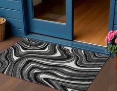 3′ X 5′ Black Gray And White Abstract Washable Rug