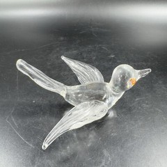 Hand Blown Art Glass Clear Bird Figurine Delicate With Red Orange Eyes Hand Made