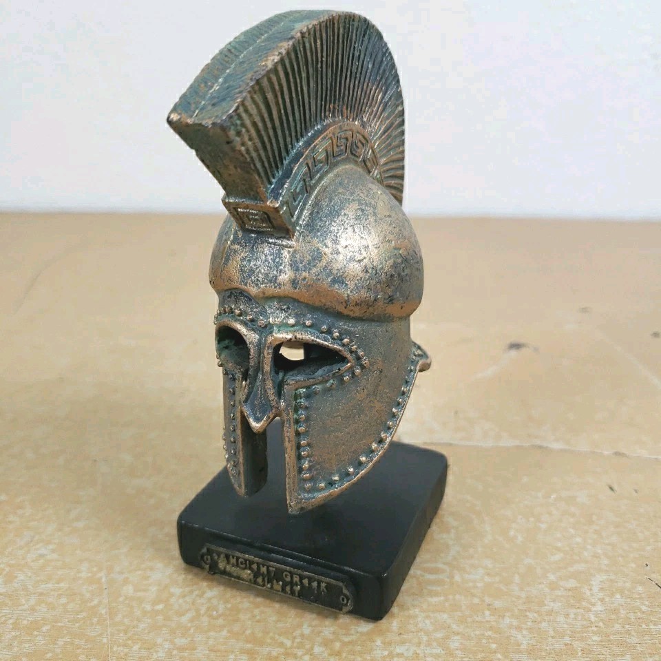 Vintage Small Ancient Greek Copper Corinthian Helmet Roman Spartan 5″ Figurine