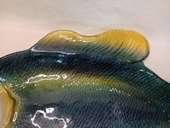 Vtg Largemouth Bass Large Art Glass Plate 24″ Serving Dish Platter Fish Decor