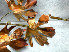 2 Vintage Metal Maple Leaves on Branch Wall Hanging Copper Color Nature Cottage