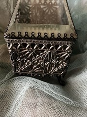 Antique French Thick Beveled Glass Jewelry Casket Metal Ormolu Trinket Box