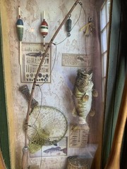 Wooden Fishing Row Boat Wall Hanging Art Cabin Mancave Bass Decor Sign Display