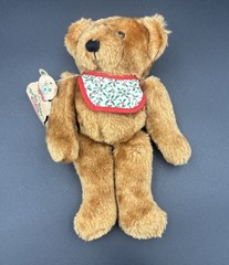 NWT!Vintage 1984 Hallmark Teddy ‘Bo-Bo Bear’ Plush Sewn-Toy Brown 9” Jointed Bib