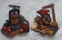 Vintage Set of Homco Kitchen Cast Aluminum Hanging Wall Plaques 1978 Apples Corn
