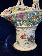 Vintage Von Schierholz Reticulated Floral Painted Porcelain Basket Vase Germany