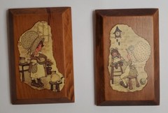 Wood Handmade Plaques Hobby 70s Style Primitve Country 2 Count 3.88″ Wide 6″ Tal