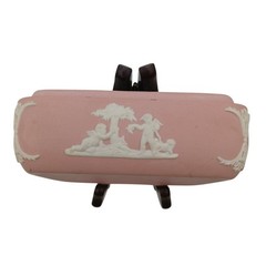 Wedgwood Pink Jasperware Trinket Box Cherub Relief 4″ Square