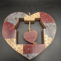 Lot Of 2 Cottagecore Farmhouse Wooden “Home” Handmade Wall Decor Patchwork Heart
