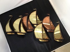 Vintage MCM DEMOTT Brass & Copper Sailboat Metal Wall Hanging Sculpture Signed