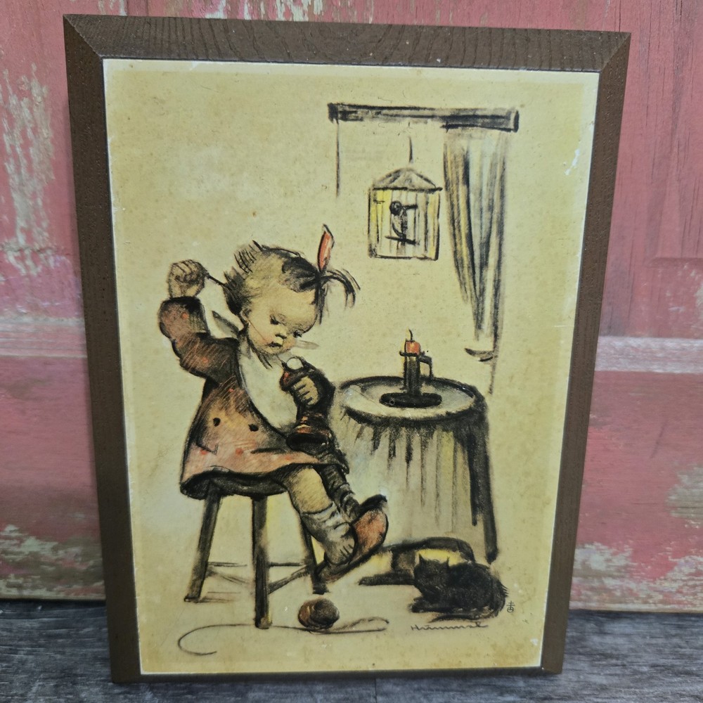 Vintage Hummel Mothers Helper Wood Hanging Picture Sewing ARS/AG Switzerland