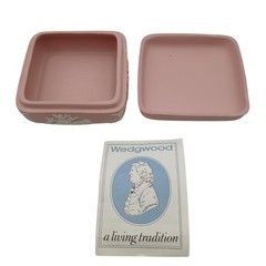 Wedgwood Pink Jasperware Trinket Box Cherub Relief 4″ Square