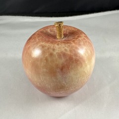 Vintage Polished Peach Pink Red Apple Marble Stone Fruit w/ Wood Stem