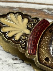 Vintage Brass Enamel Clip 2-sided Greece Egyptian Motif Bull Spring Clip