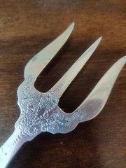 Antique 1913 Edwardian silver collared Trident searing fork