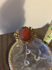 French Ormolu Dish~Frosted Glass Birds And Gilt Brass Trimmed With Carved Cameo.