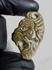 300 BC Ancient Roman Carved Engraved Gemstone Pendant Medallion Amulet Lion Head