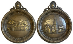 2 HOMCO Patriotic Independence Hall Mount Vernon Wall Decor Brown Gold VTG 60s