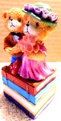 Unbranded~Marrying Bears Standing On Books Treasure Trinket Ceramic Box Vtg.