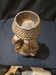 Vintage Hand Carved Wooden Candle Holder 12″ Tall Unknown Animal Depiction