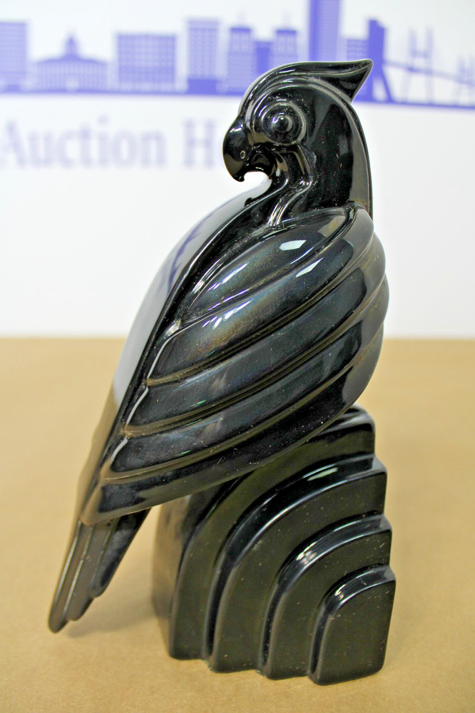 Vintage Fitz & Floyd Art Deco Jet Black Parrot Single Bookend, Weighted Figure