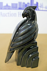 Vintage Fitz & Floyd Art Deco Jet Black Parrot Single Bookend, Weighted Figure
