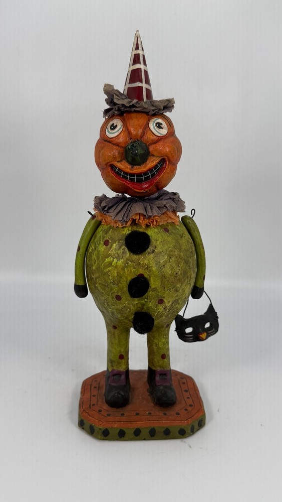 Vintage Folk Art Halloween Bobble Head Pumpkin Face Holding Mask Figurine Radko?