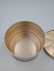 Vintage Art Deco 1930s Colorful Tin Container Round Storage Teal Yellow Silver