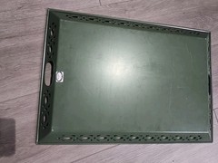 Large Vintage Hand Painted Toleware Tray Black Reticulated Floral Signed 50s 60s