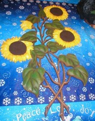 BURWOOD SUNFLOWERS PLAQUE REPAINTED FLOWER HEADS VINTAGE 29″ X 17″ SOLD AS IS
