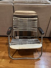 1970s Vintage Aluminum Vinyl PVC Folding Lawn Chair White And Brown
