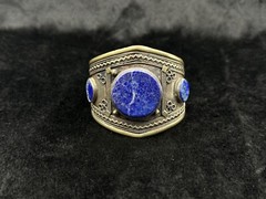 Vintage Afghani Silver Handmade Adjustable Bangle With Lapis Lazuli Stone