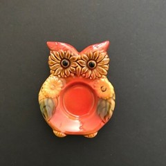 Owl with sunflowers, Jewelry Ring Holder, Ceramic, Hand painted Great Condition