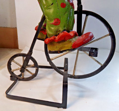 Vintage CLOWN ON BIG WHEEL Bicycle + display stand 16″ tall unbranded
