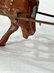 Pair Hand Painted Heavy Cast Metal Miniature Horse & Wagon Figurines from France