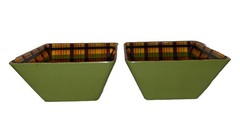 2 Adorable Square Checkered Halloween Hard Plastic Bowls ￼ Witch & Cat ￼