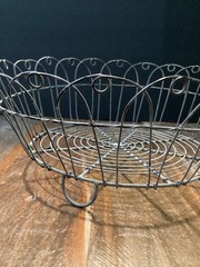 Large Vintage French Metal Wire Basket scalloped footed primitive rustic 12”